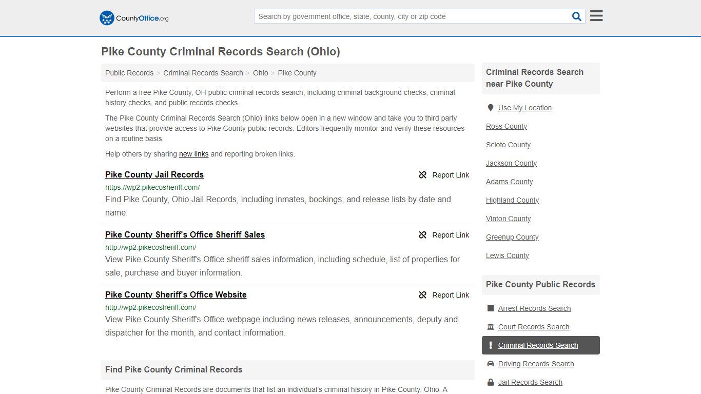 Pike County Criminal Records Search (Ohio) - County Office